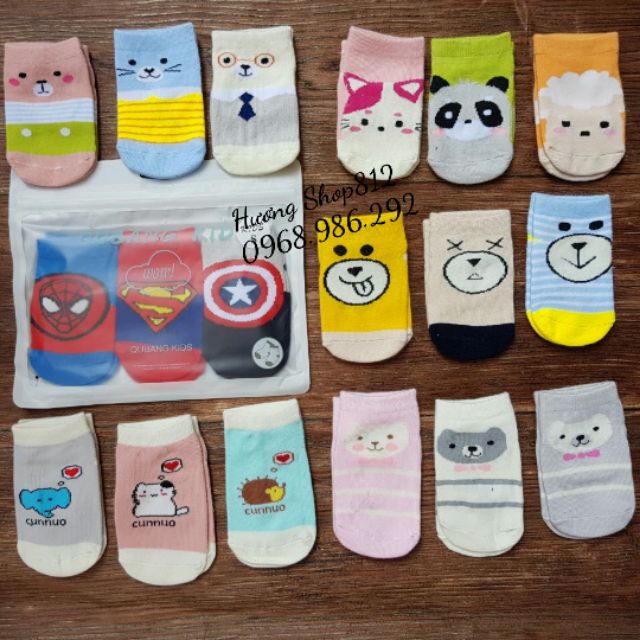 Lố 12 Đôi Tất Gấu kẻ Cho Bé 0-3 Tuổi