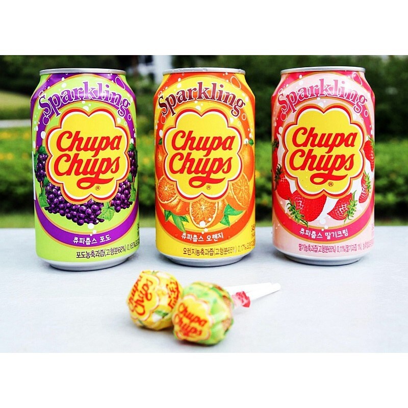 [LẺ 1 LON] Soda Trái Cây Vị Kẹo Chupa Chups Nho Dâu Cam Cực Ngon - Hàn Quốc