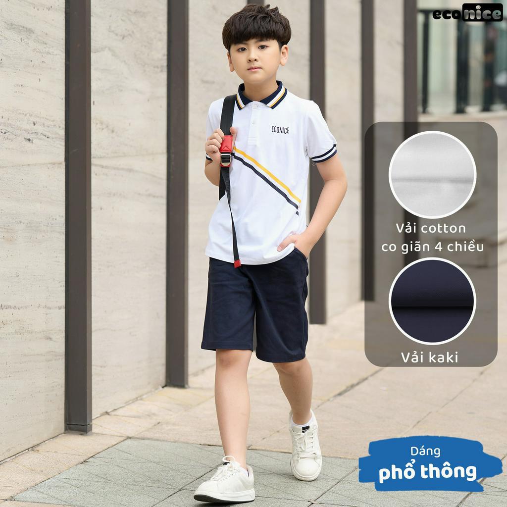 Bộ quần áo thun phông polo cho bé trai style Hàn Quốc Econice A100-Q20 . Size đại trẻ em 5, 6, 8, 10, 11,12 tuổi