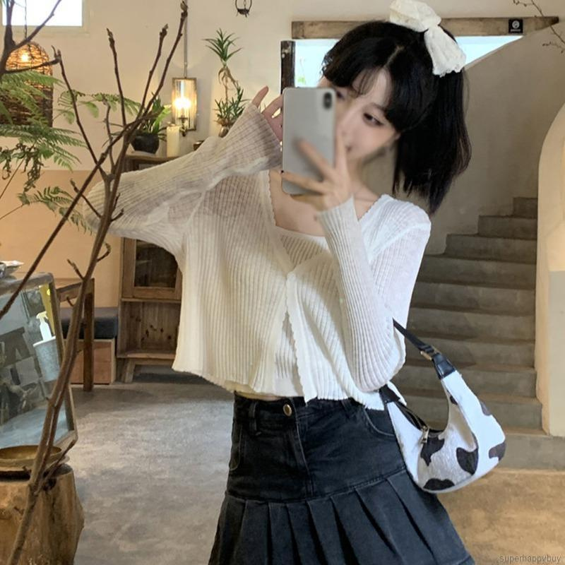 Ultra Áo Khoác Cardigan Dệt Kim Siêu Mỏng Màu Trơn Thời Trang Mùa Hè Cho Nữ