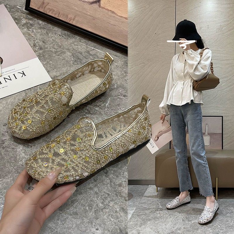 Giày Lười Phối Lưới Thoáng Khí Phong Cách Hàn Quốc Thời Trang Mới Cho Nữ