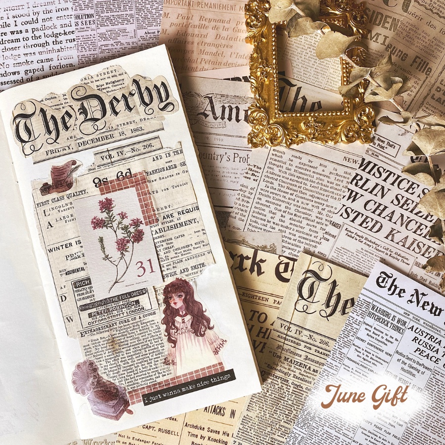 Set 30 giấy báo phong cách retro bản nhạc, báo, sách, truyện trang trí sổ, làm journal