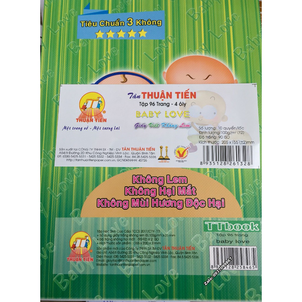 Lẻ 01 Cuốn Tập vở Baby Love 96 Trang Thuận Tiến Dày 100gsm