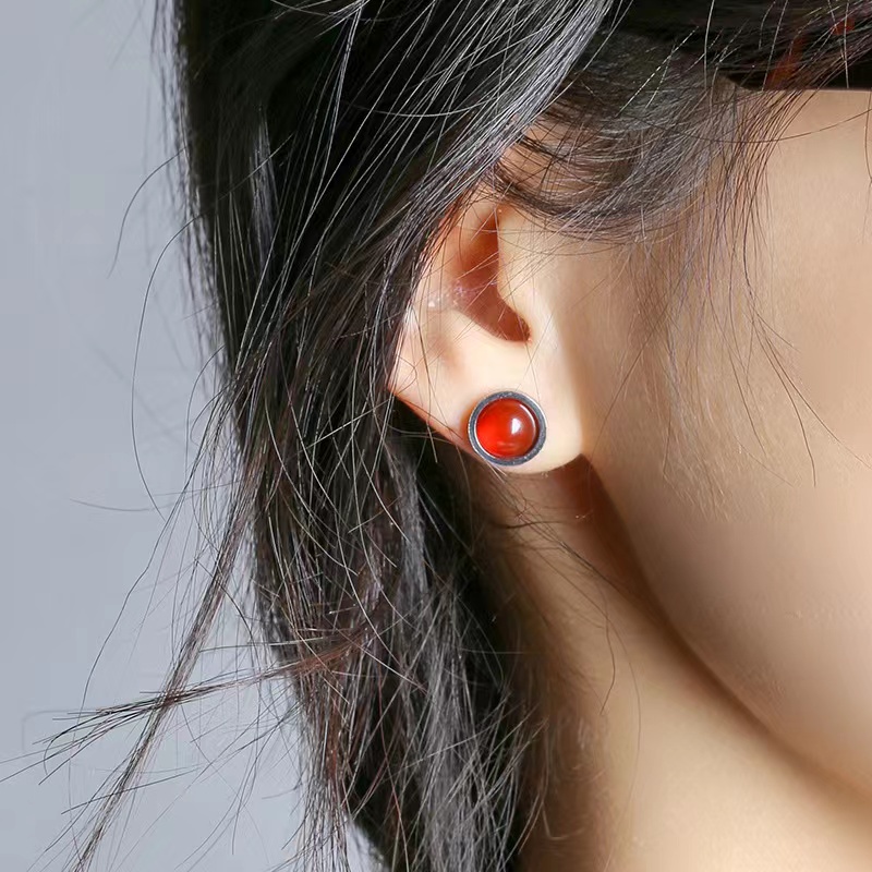 1 Cặp Khuyên Tai Tròn Bằng Thép Không Gỉ Đính Đá Labradororite carnelian Thanh Lịch