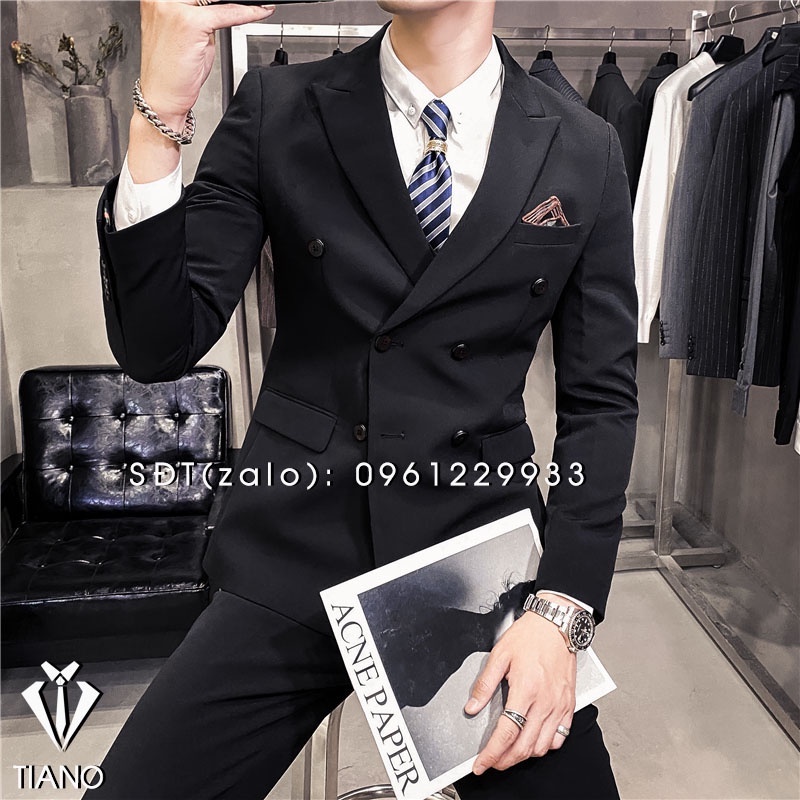 Bộ Vest nam cao cấp 6 cúc Hàn Quốc màu ĐEN cực sang trọng, Suit Nam Cao Cấp - TIANO STORE