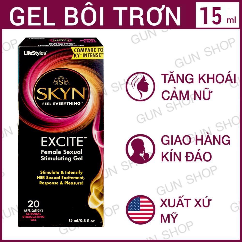 Gel bôi trơn Lifestyle EXCITE SKYN 15ml, gel bôi trơn tăng khoái cảm cao cấp cho nữ