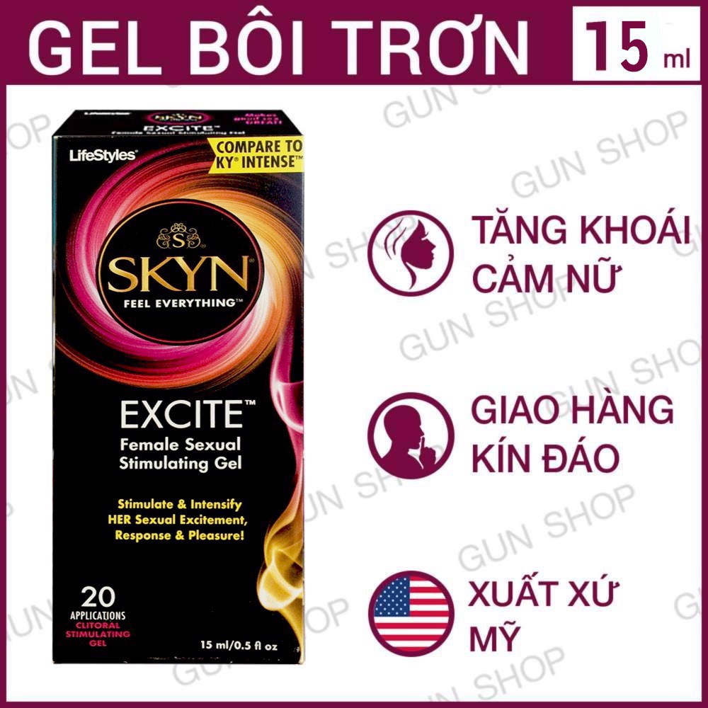 Gel bôi trơn Lifestyle EXCITE SKYN 15ml, gel bôi trơn tăng khoái cảm cao cấp cho nữ