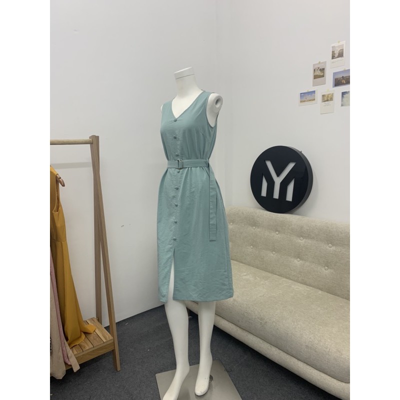 Đầm Nữ - Đầm Midi Dáng Suông, Cổ Tim, Nút Trang Trí Thân Trước, Thời Trang, Thanh Lịch, Duyên Dáng