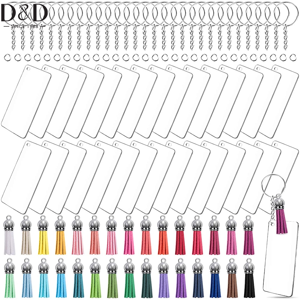 Set 120 Móc Khóa Hình Tròn Bằng Acrylic Trong Suốt Phối Da Tua Rua DIY
