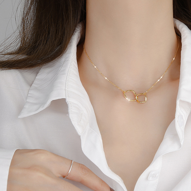 Vòng cổ choker mặt nhẫn đôi dây xích đơn giản thời trang hàn quốc dành cho nữ làm quà tặng