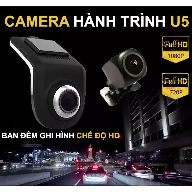 Camera Hành Trình Trước Và Sau U5 Dùng Cho Màn Hình DVD Android - Ghi Hình Cả 2 mắt Trước + Sau, Camera Lùi De