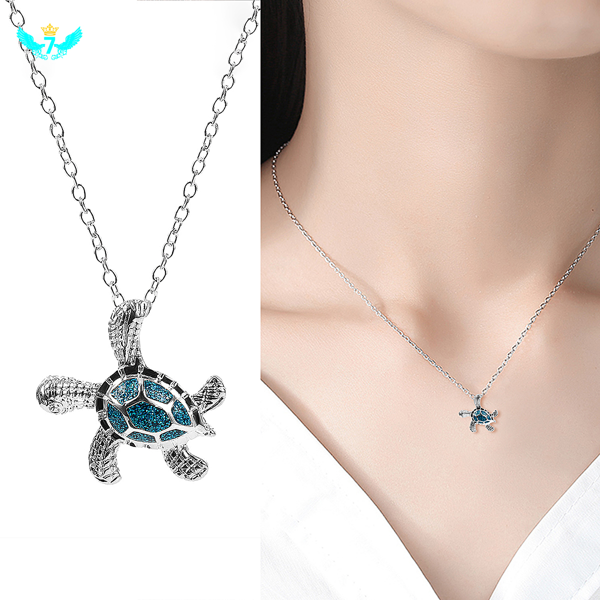 vòng cổ Mặt Rùa Biển Đá Opal Xanh Thời Trang