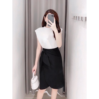 Chân váy xẻ vạt buộc nơ eo