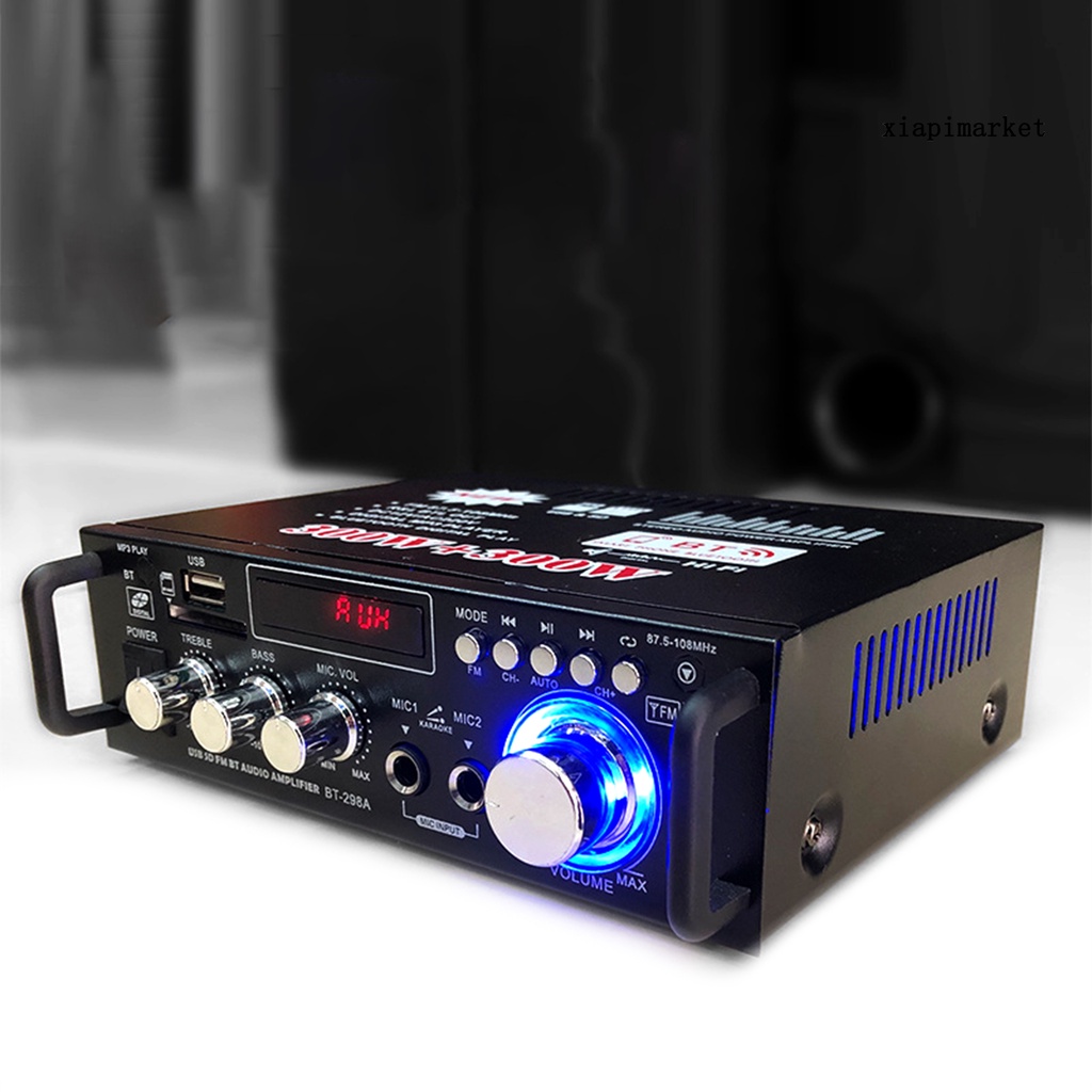 MALO_BT-298A Power Amplifier Mini Backlight HiFi 12V/220V 2CH 600W Audio Amplificador for Home