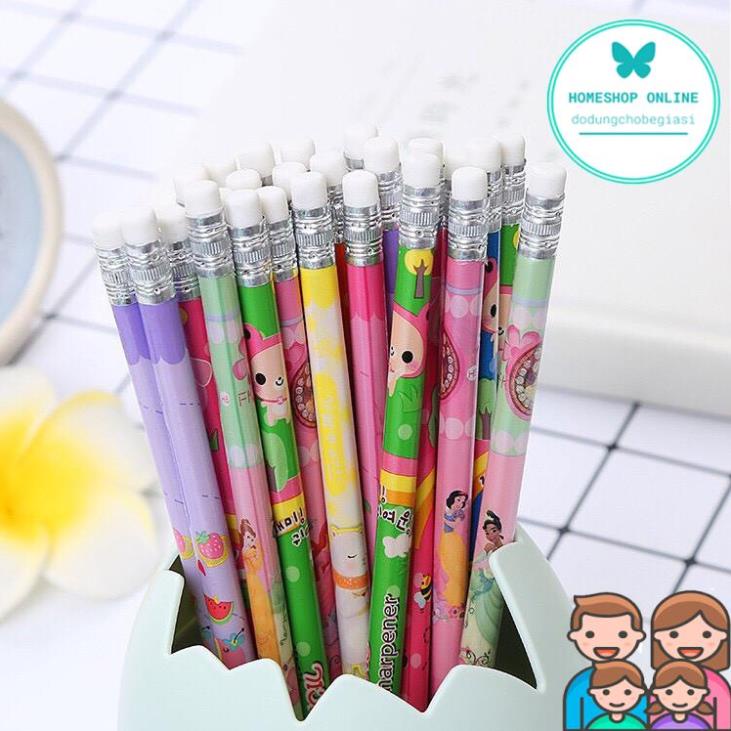 Bút chì HB kèm tẩy hoạt hình dễ thương cho bé mua 10 chiếc tặng ngay 1 gọt bút bất kỳ