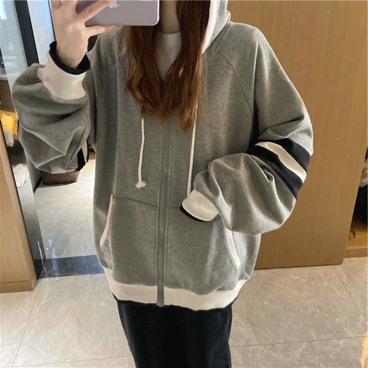 Áo Khoác Hoodie Khóa Kéo Dáng Rộng Thời Trang Mùa Đông Hàn Quốc Dành Cho Nữ