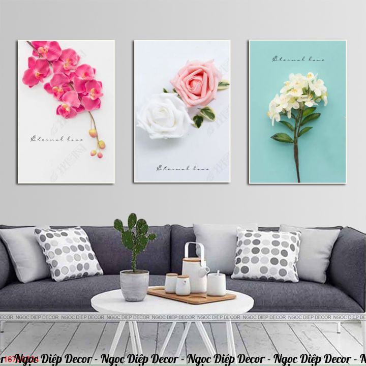 20 Bộ tranh dán tường 3 bức phong cách hiện đại - Tranh decor trang trí kèm băng dính xốp