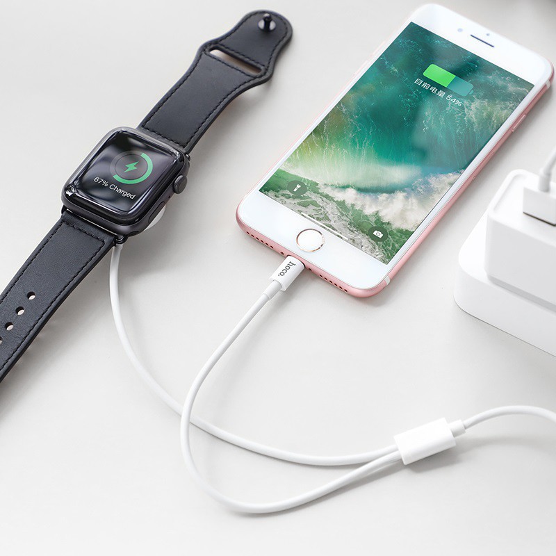 Cáp Hoco U69 Lightning 2 trong 1 (Iphone-Apple watch) - Kèm bộ sạc không dây - BH 12 Tháng chính hãng