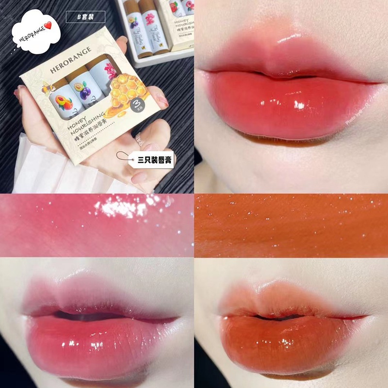 Set 3 Son dưỡng có màu HERORANGE dưỡng ẩm căng mọng mềm môi The Feeling Of Heart Moisturizing Light Lip Balm HERO20