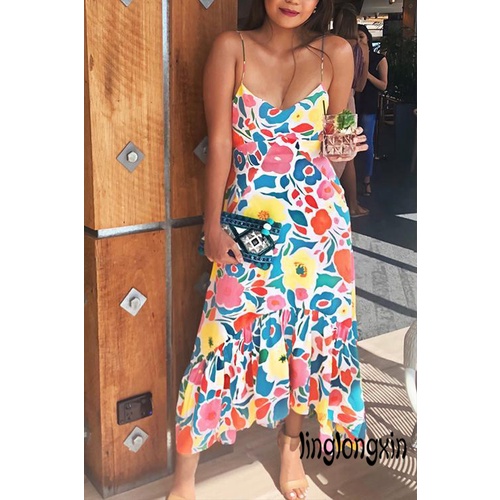 Đầm maxi 2 dây hở lưng gợi cảm phong cách Boho