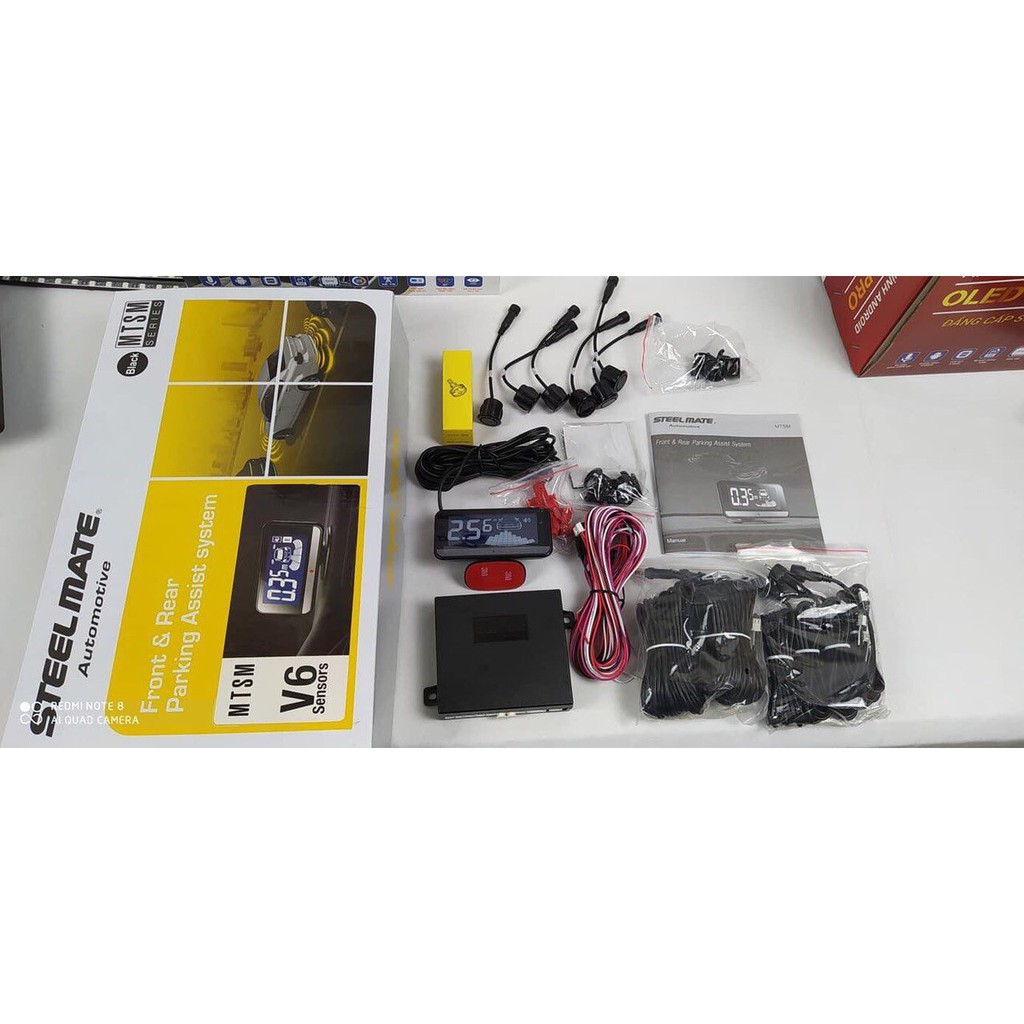 Cảnh báo va chạm trước và sau cho xe ô tô, xe hơi - Cảm biến lùi 6 mắt màu đen, trắng Steelmate V6, bảo hành 3 năm