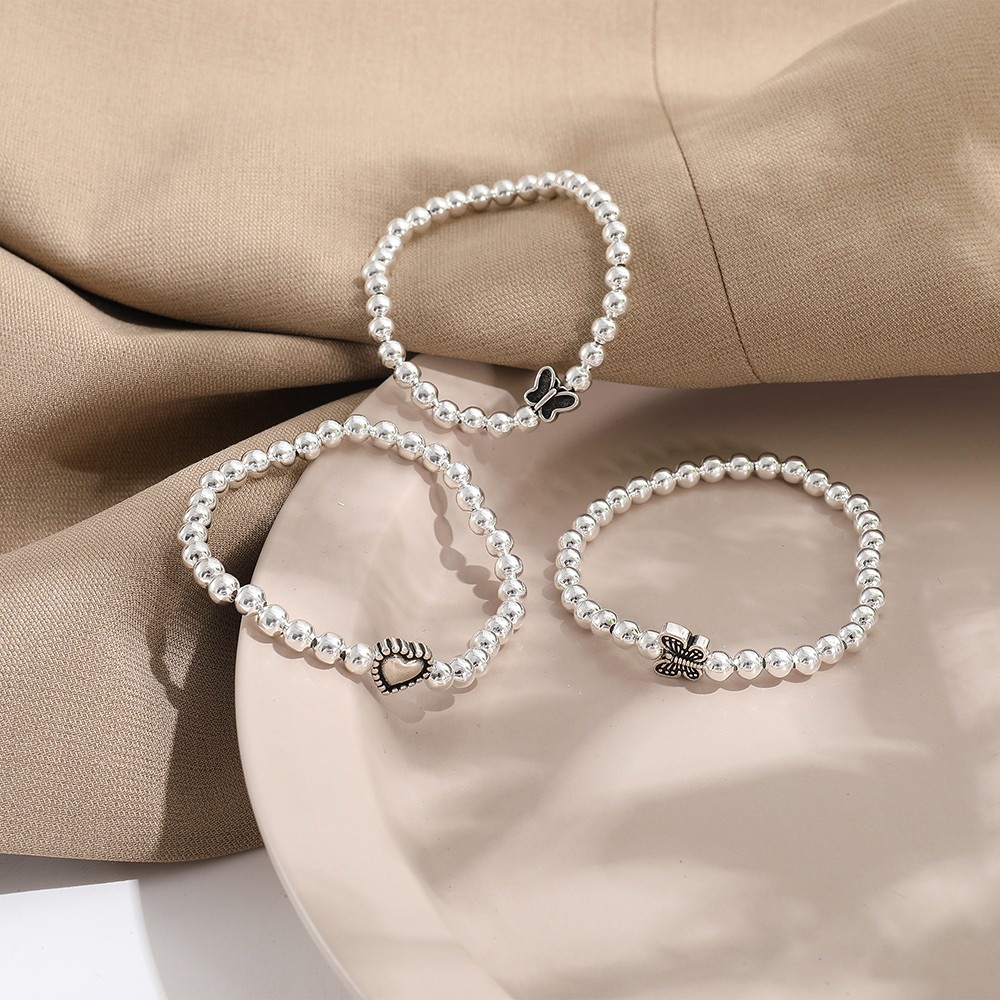 Set 3 vòng tay bạc xỏ hạt đơn giản dành cho nữ
