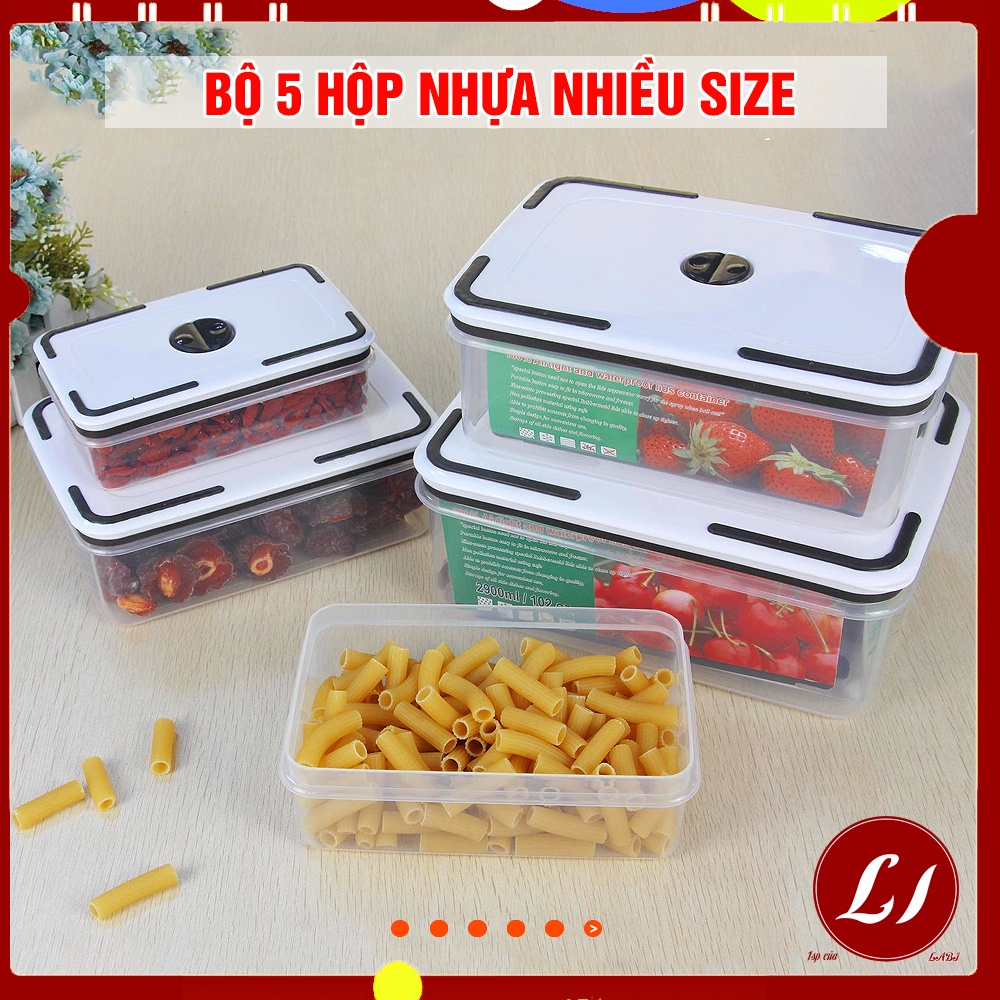 Bộ 5 Hộp nhựa đựng đồ tiện lợi, nhiều size cho gia đình (CHỮ NHẬT)