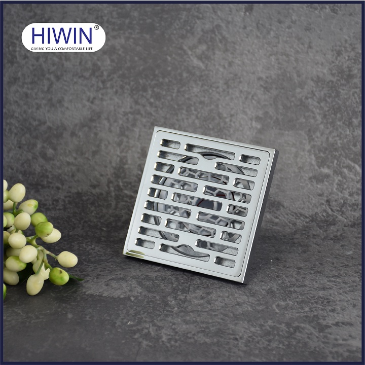 Phễu thoát sàn ngăn mùi hôi thoát nước nhanh đồng mạ crom kích thước 100x100mm HIWIN FD-1408