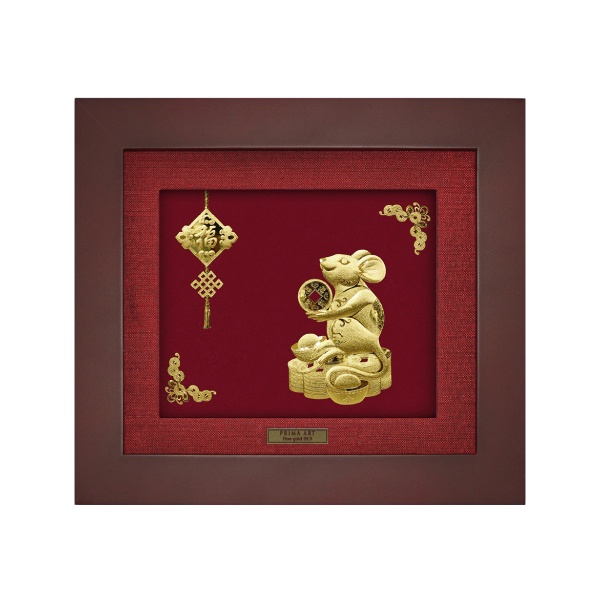 Tranh Vàng 24K PRIMA ART - Chuột may mắn - Size 20x18cm - CGS-0515-34