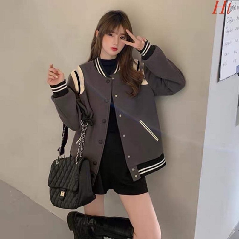 Áo bomber bóng chày phối vai trắng H2A978