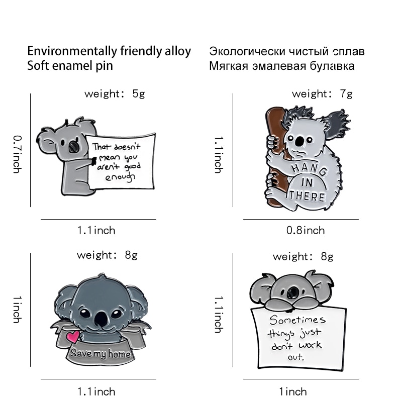 Ghim cài áo QIHE JEWELRY hình gấu koala hoạt hình dễ thương