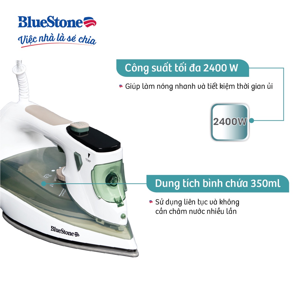 Bàn ủi hơi nước BlueStone SIB-3879,Công Suất 2400W, Màn LCD hiển thị thông số, Bảo Hành Chính Hãng 2 Năm