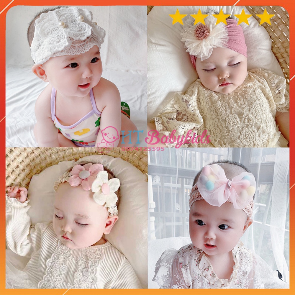 Băng Đô Turban Vải Đính Hoa Ren Cho Bé Gái
