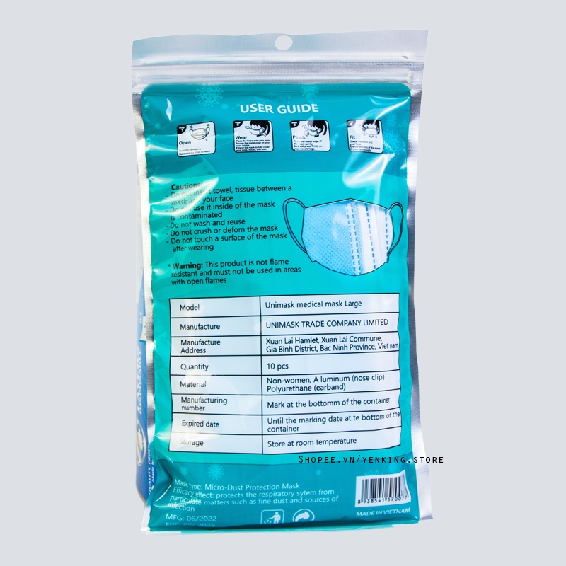 Khẩu trang Y Tế Uni Mask Medical Mask, tiêu chuẩn Hàn quốc , Gói 10 chiếc
