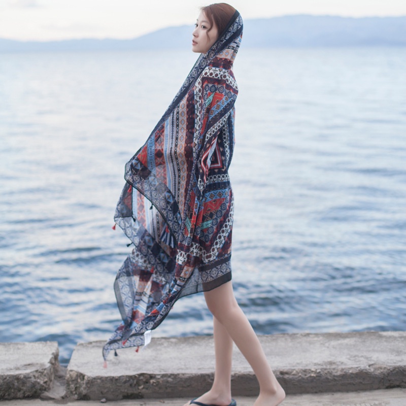 Khăn lụa ZL, khăn choàng chống nắng đi biển in cotton và lanh, khăn lụa, khăn đi biển bohemian, khăn đi biển, mùa hè cho phụ nữ [24H gửi hàng]