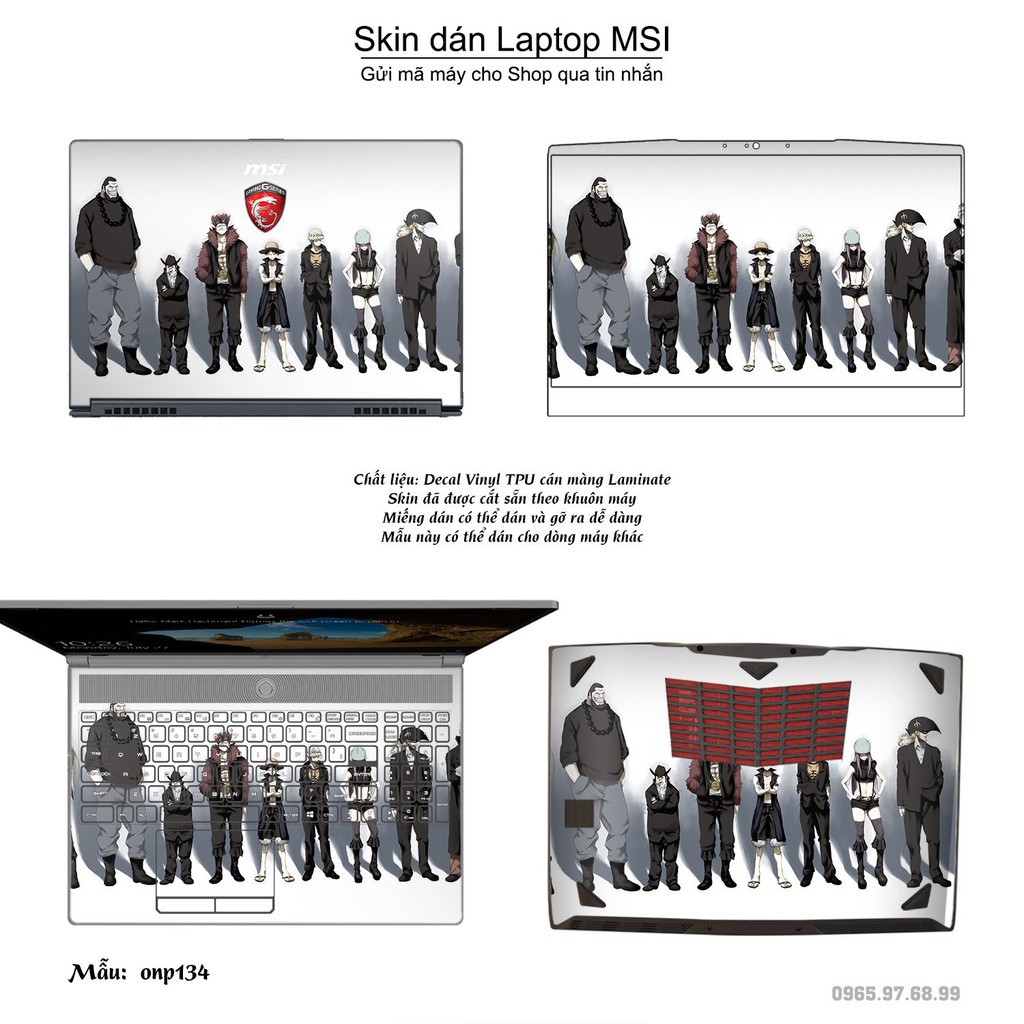 Skin dán Laptop MSI in hình One Piece nhiều mẫu 16 (inbox mã máy cho Shop)