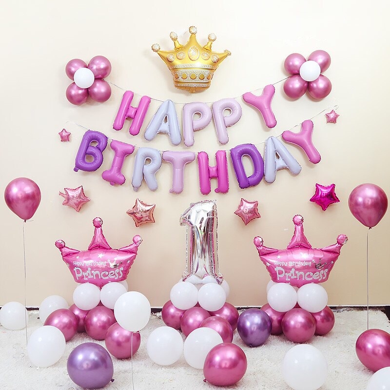 [Ảnh thật] Set trang trí sinh nhật bé gái TẶNG KÈM bơm bóng, keo dán tùy combo