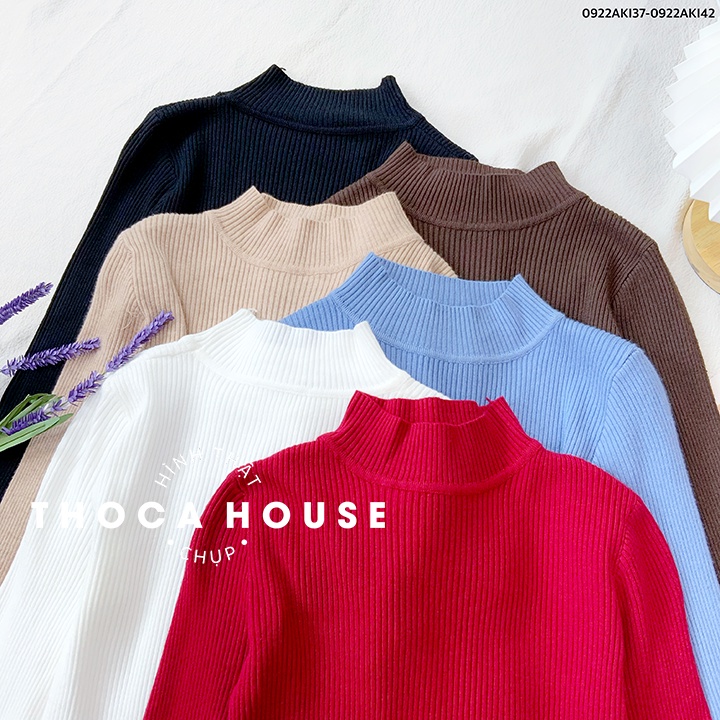 Áo len thu đông cổ cao tay dài trơn nhiều màu THOCA HOUSE basic phối đồ phong cách Hàn Quốc