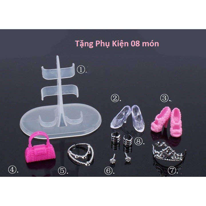 Búp Bê 12 khớp Cổ Trang Phục Hồng Tặng Phụ Kiện 08 Món