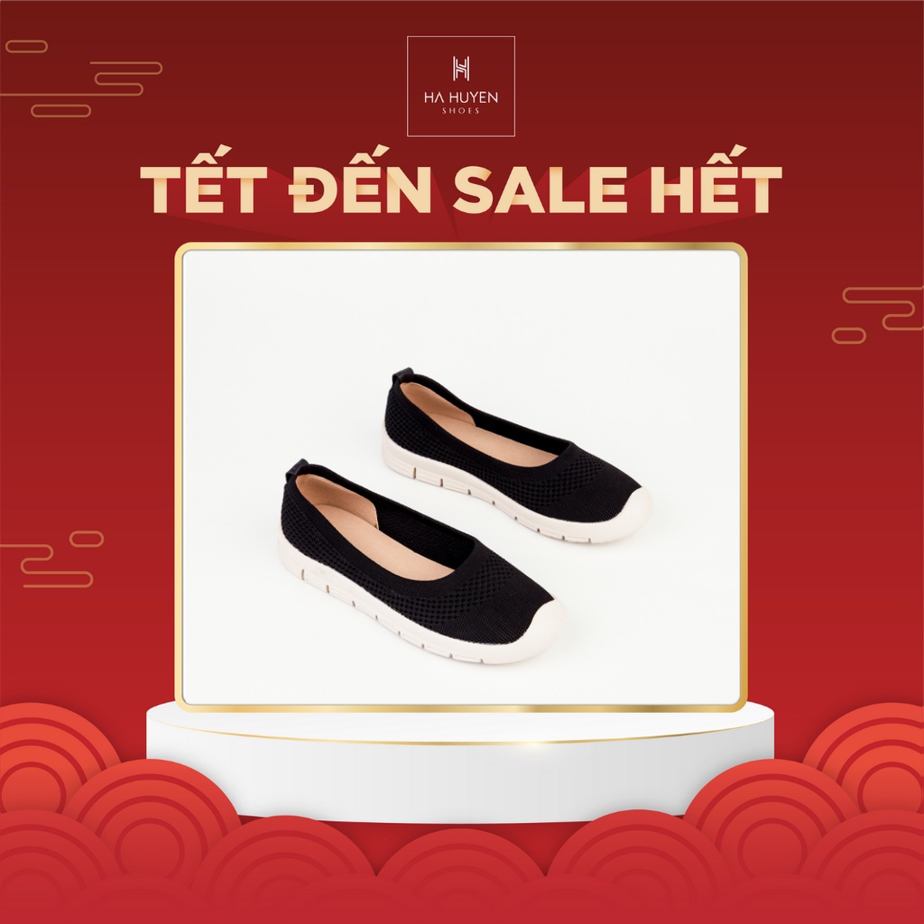 Giày Slip on nữ Hà Huyền Shoes mũi len lỗ đế răng dáng thể thao - BB196