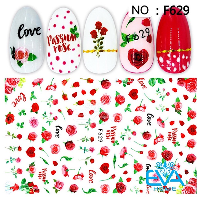 Miếng Dán Móng Tay 3D Nail Sticker Tráng Trí Hoạ Tiết Hoa Hồng Passion Rose F629