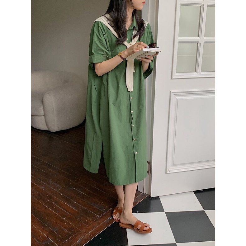 Đầm Sơ Mi Tay Ngắn Giả Hai Lớp Thời Trang Mùa Hè Dành Cho Nữ