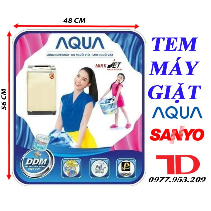 Miếng dán máy giặt AQUA SANYO, tem dán trang trí máy giặt AQUA SANYO mẫu 2