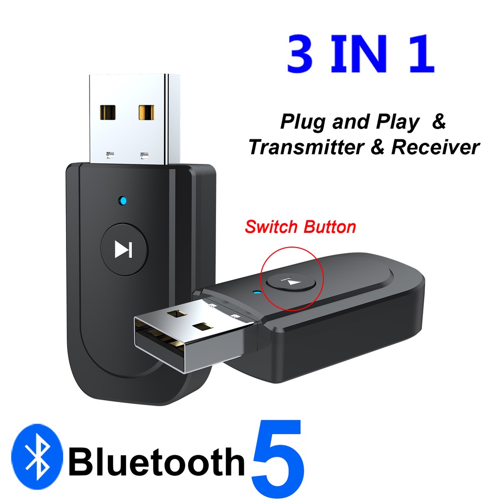 Usb nhận tín hiệu Bluetooth 5.0 thiết kế 3 trong 1 với giắc cắm 3.5mm