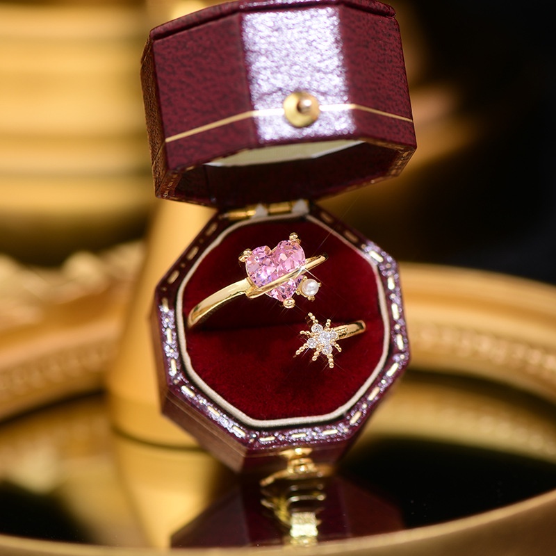 Nhẫn Hở Hình Trái Tim Đính Đá Zircon Hồng Thời Trang Lãng Mạn Cho Nữ