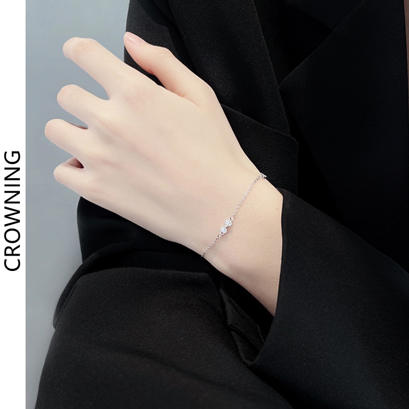 Vòng Đeo Tay Bằng Thép Titan Đính Đá Kim Cương Nhân Tạo Phong Cách Thời Trang Cho Nữ F664