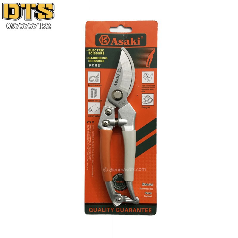 Kéo cắt cành lưỡi inox Asaki Nhật AK-8643 8inch/200mm - Kéo cắt cành thép Nhật giocongcu