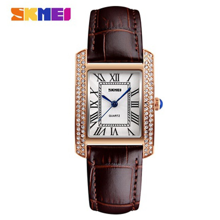 Đồng hồ nữ Skmei 1281 dây nâu viền gắn đá