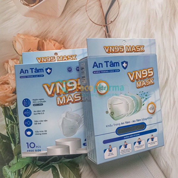 Khẩu trang n95 Mask 4 lớp kháng khuẩn chống bụi mịn hộp 10 cái người lớn An Tâm ATVN95O