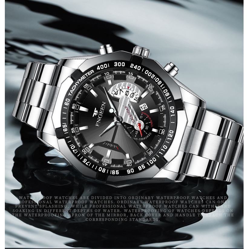 Đồng hồ nam FNGEEN FN02 dây thép không gỉ 3 kim có lịch chống nước cao cấp mặt kính chống xước | BigBuy360 - bigbuy360.vn